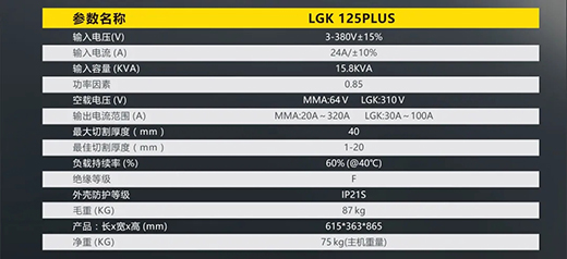 游戏老虎机LGK125PLUS等离子切割机参数
