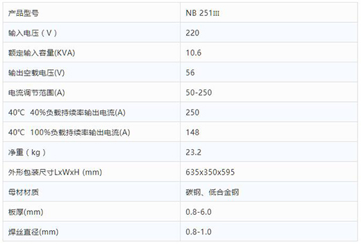 游戏老虎机NB 251III焊机技术参数